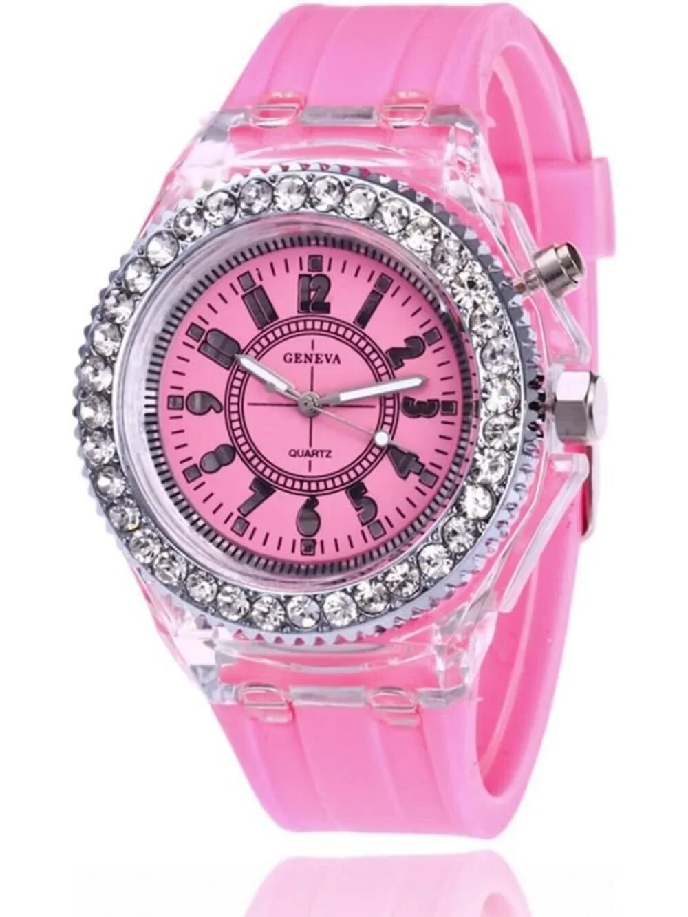 Women's Pink Analog Silicone Bling LED Luminous Lights Sport Square Wrist Watch